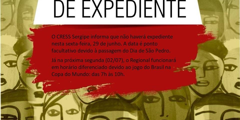 Aviso de ponto facultativo - CRESS | Conselho Regional de Serviço Social de Sergipe